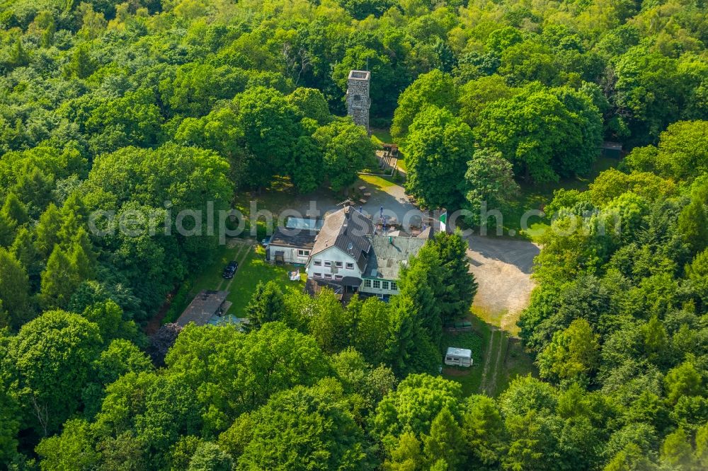 Hagen from above - Structure of the observation tower Kaiser Friedrich Turm and restaurant Waldgaststaette Im Deerth in Hagen in the state North Rhine-Westphalia, Germany