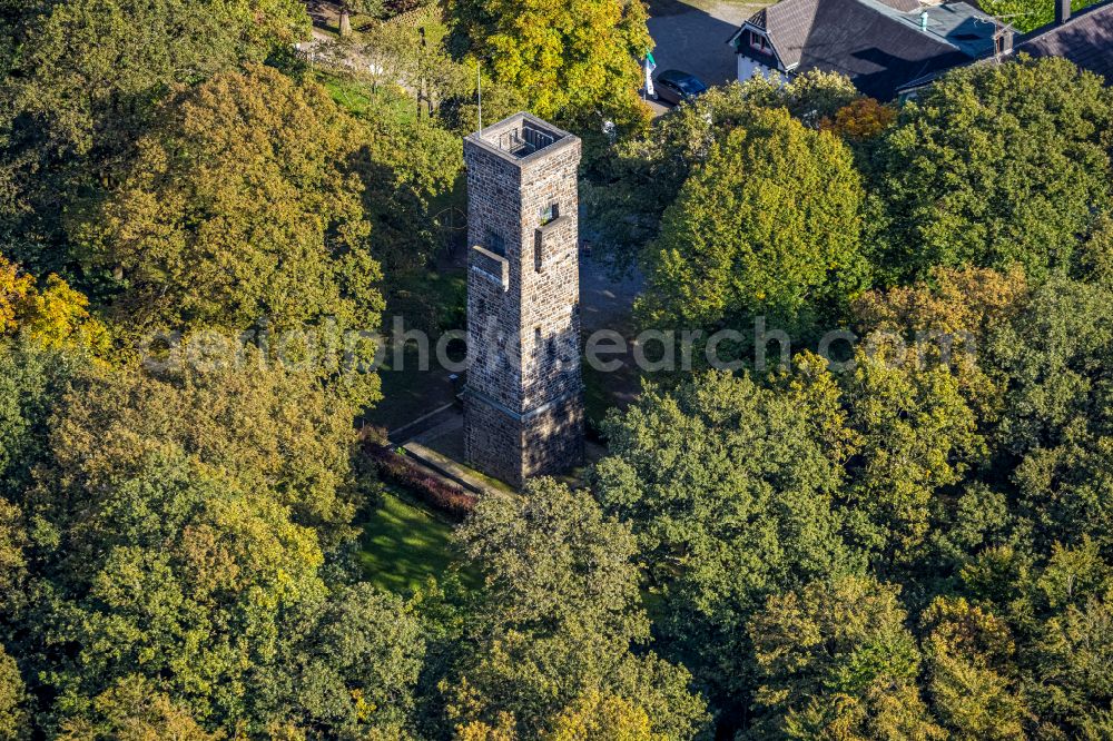 Hagen from above - Structure of the observation tower Kaiser Friedrich Turm and restaurant Waldgaststaette Im Deerth in Hagen in the state North Rhine-Westphalia, Germany