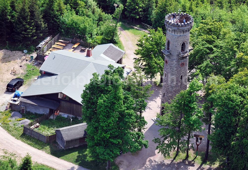 Aerial image Ilmenau - Structure of the observation tower Kickelhahnturm in Ilmenau in the state Thuringia, Germany