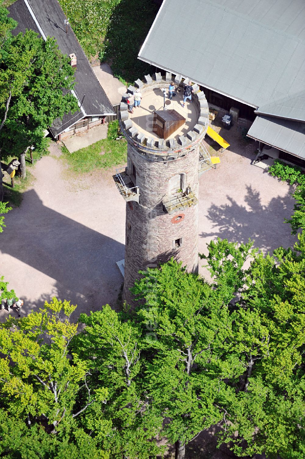 Aerial photograph Ilmenau - Structure of the observation tower Kickelhahnturm in Ilmenau in the state Thuringia, Germany