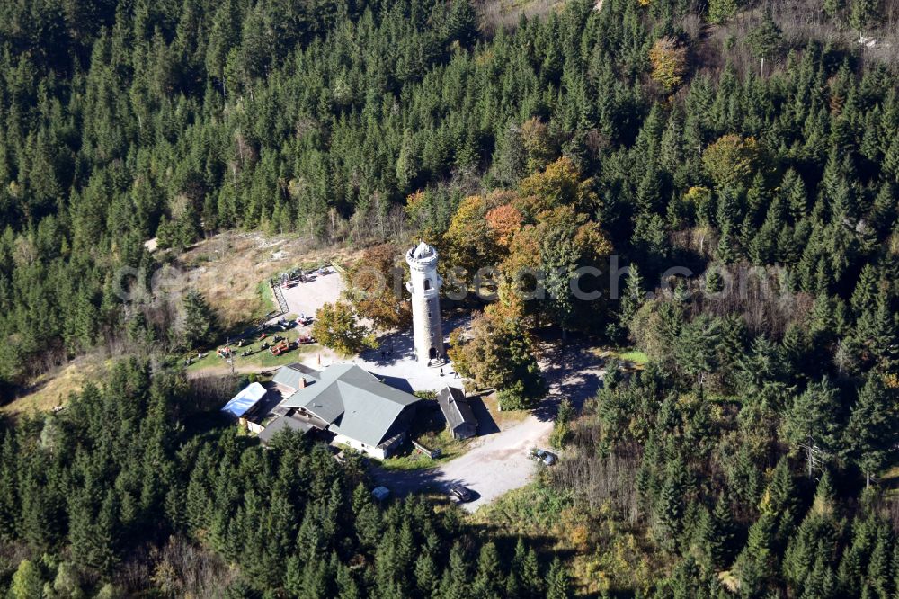 Aerial image Ilmenau - Structure of the observation tower Kickelhahnturm in Ilmenau in the state Thuringia, Germany