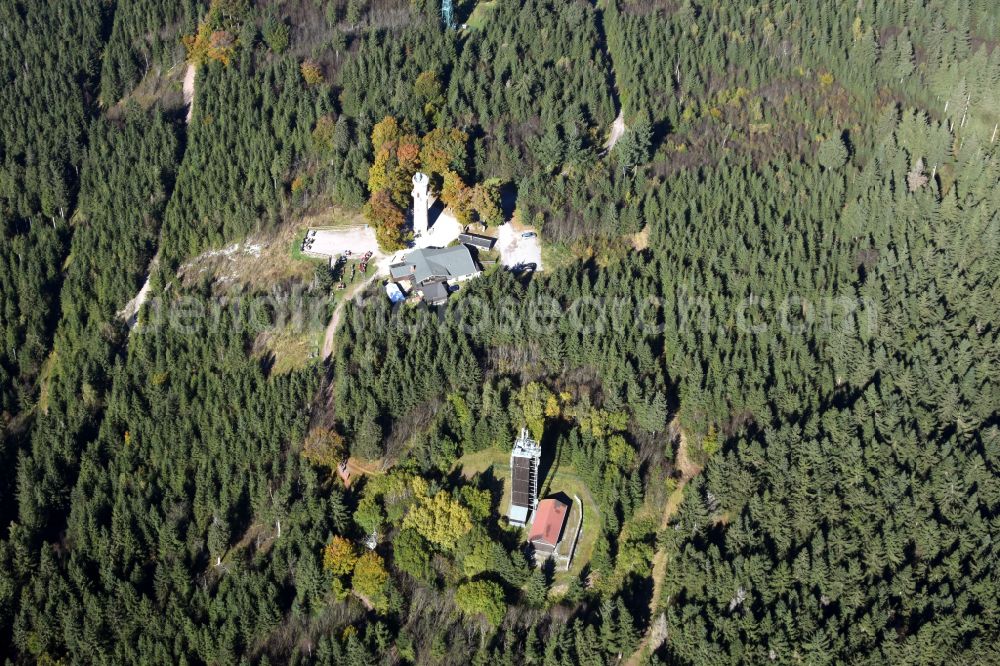 Aerial photograph Ilmenau - Structure of the observation tower Kickelhahnturm in Ilmenau in the state Thuringia, Germany