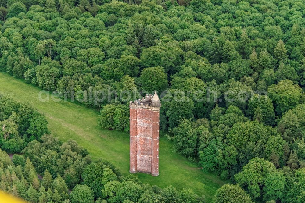 South Brewham from the bird's eye view: Structure of the observation tower King Alfred's Tower on Tower Rd in South Brewham in United Kingdom