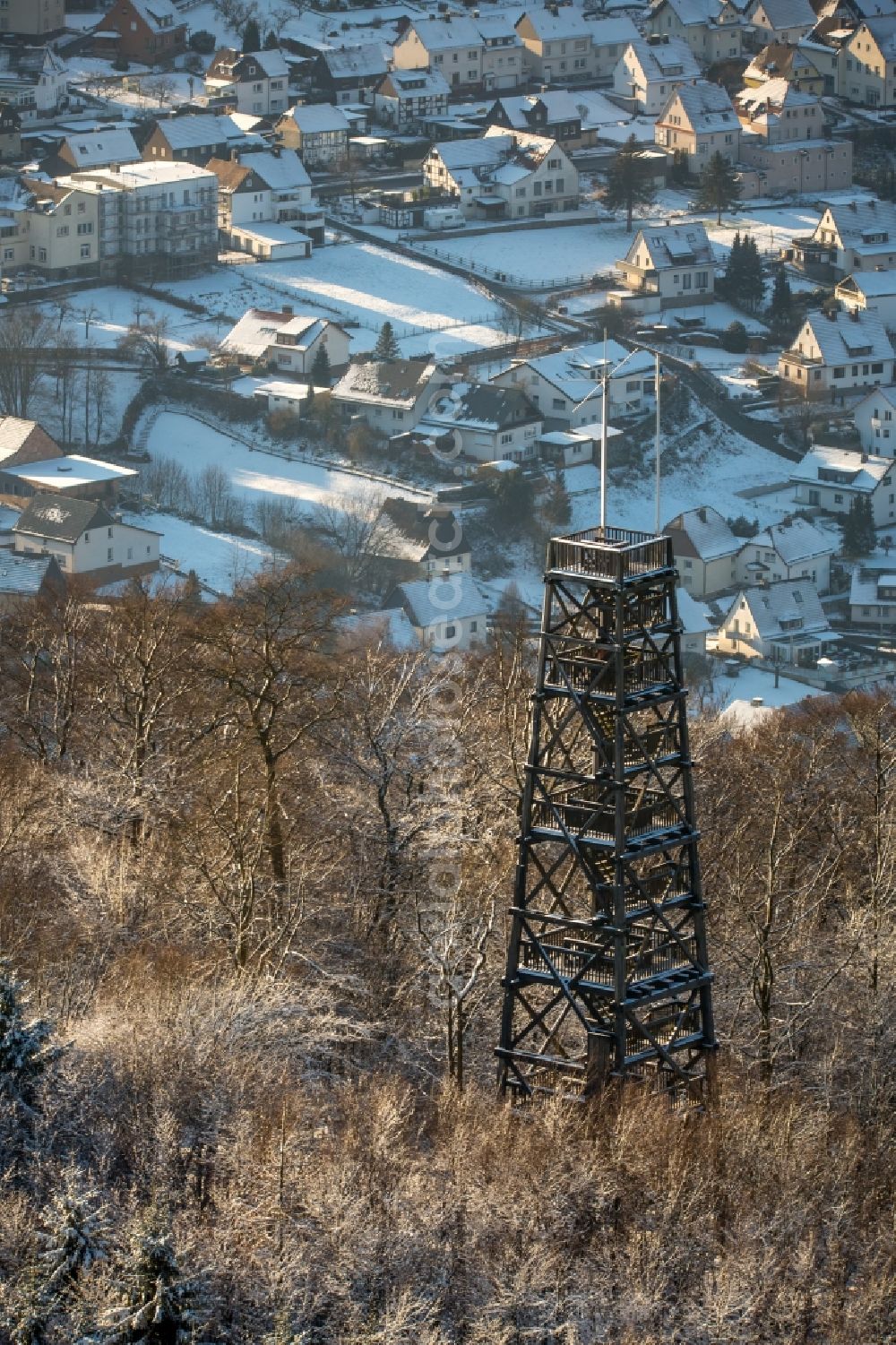 Meschede from above - Structure of the observation tower Kueppelturm in Meschede in the state North Rhine-Westphalia