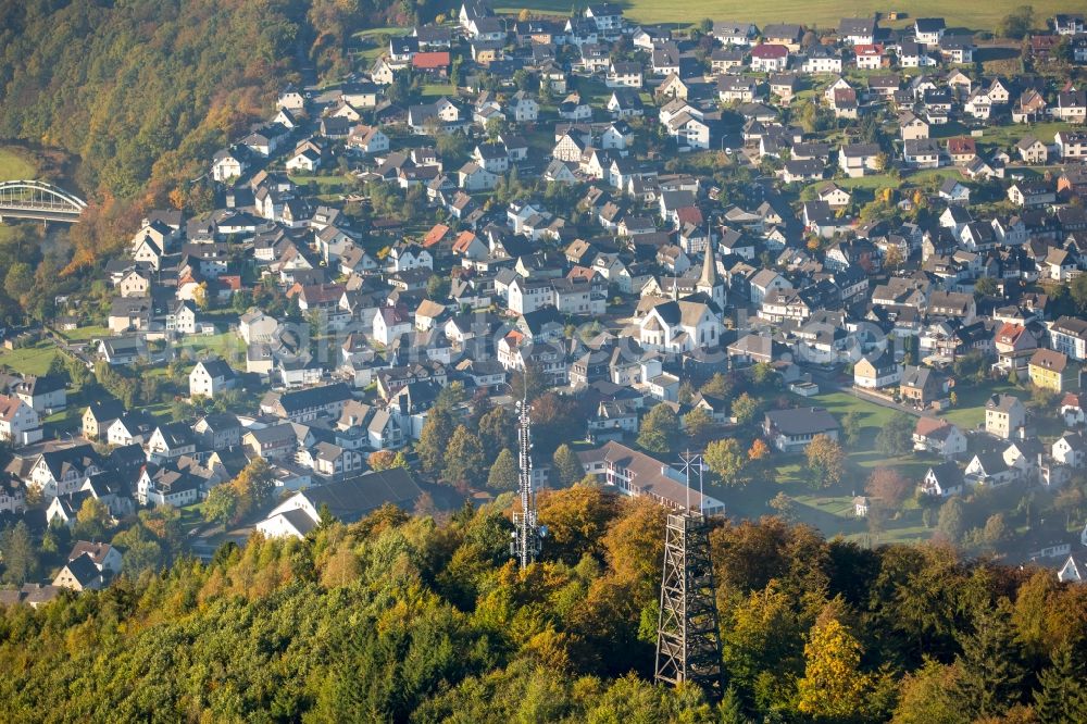 Aerial image Meschede - Structure of the observation tower Kueppelturm in Meschede in the state North Rhine-Westphalia