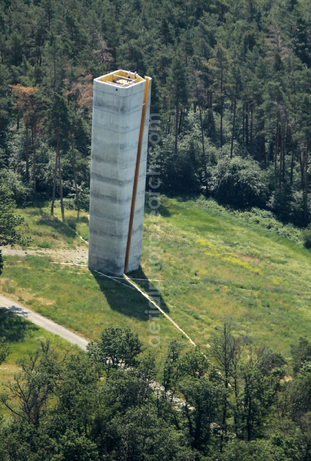 Nebra (Unstrut) from above - Structure of the observation tower and Himmelsauge on Mittelberg in Nebra (Unstrut) in the state Saxony-Anhalt, Germany