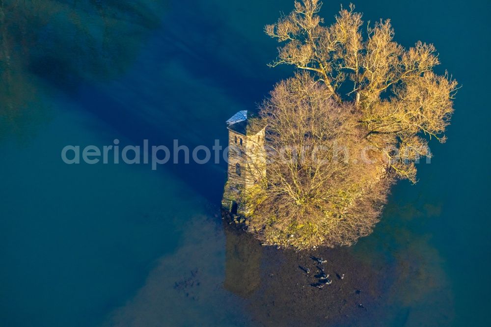 Herdecke from the bird's eye view: Structure of the observation tower Mouse Tower on lake Hengsteysee in Herdecke in the state North Rhine-Westphalia, Germany