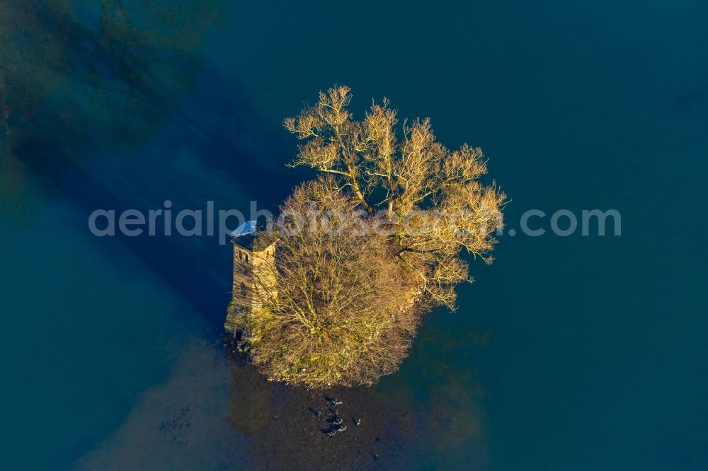 Aerial image Herdecke - Structure of the observation tower Mouse Tower on lake Hengsteysee in Herdecke in the state North Rhine-Westphalia, Germany