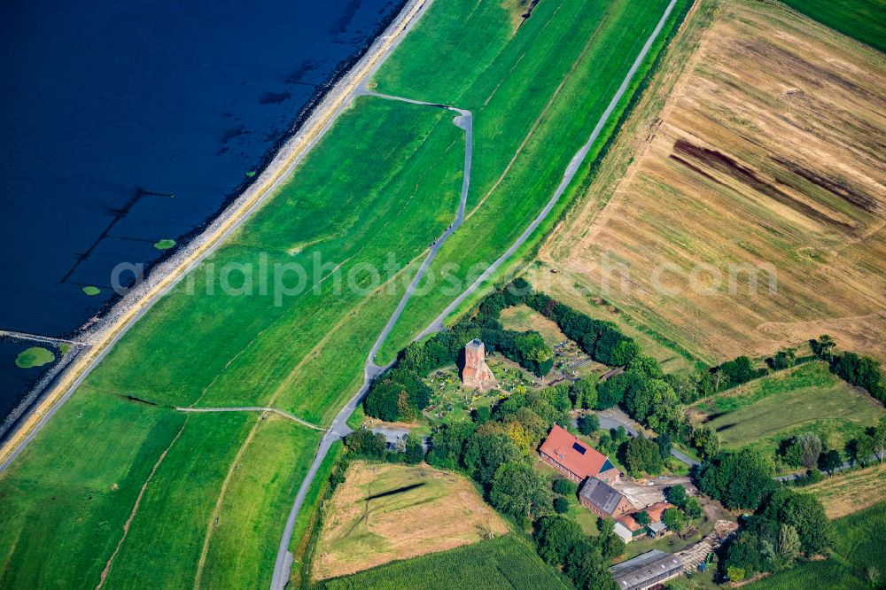 Aerial image Geestland - Structure of the observation tower Ochsenturm at the cemetery in Imsum in Geestland in the state Lower Saxony, Germany