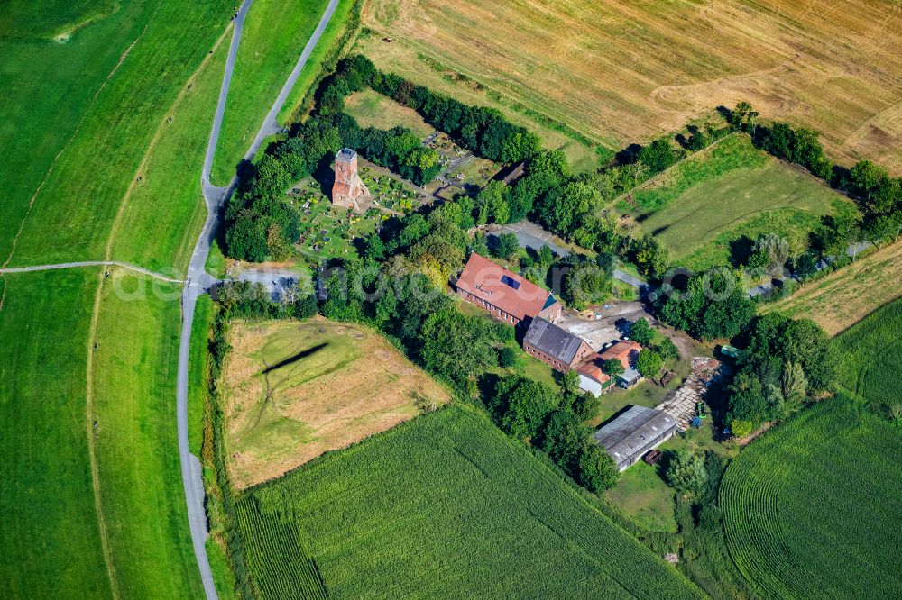 Aerial photograph Geestland - Structure of the observation tower Ochsenturm at the cemetery in Imsum in Geestland in the state Lower Saxony, Germany