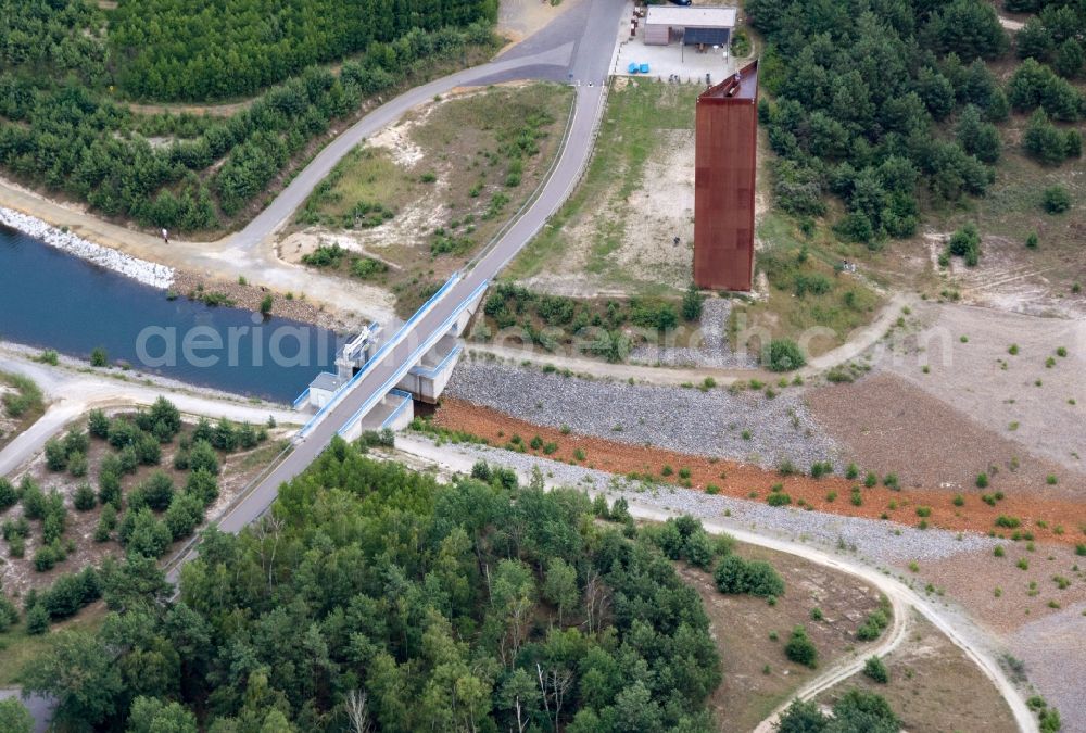 Aerial photograph Senftenberg - Structure of the observation tower Rostiger Nagel in Senftenberg in the state Brandenburg