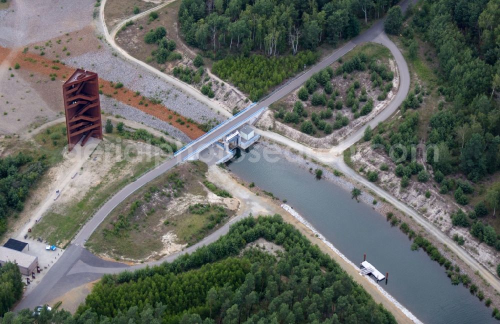 Senftenberg from the bird's eye view: Structure of the observation tower Rostiger Nagel in Senftenberg in the state Brandenburg