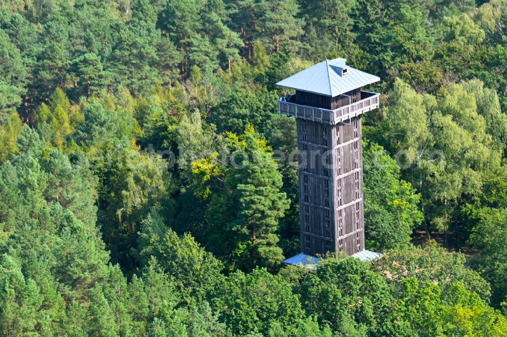 Groß Wasserburg from above - Structure of the observation tower on Wehlaberg in Gross Wasserburg in the state Brandenburg, Germany