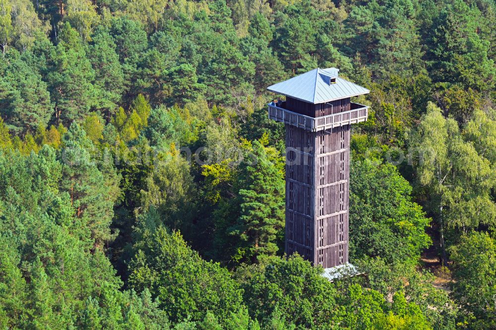 Groß Wasserburg from the bird's eye view: Structure of the observation tower on Wehlaberg in Gross Wasserburg in the state Brandenburg, Germany