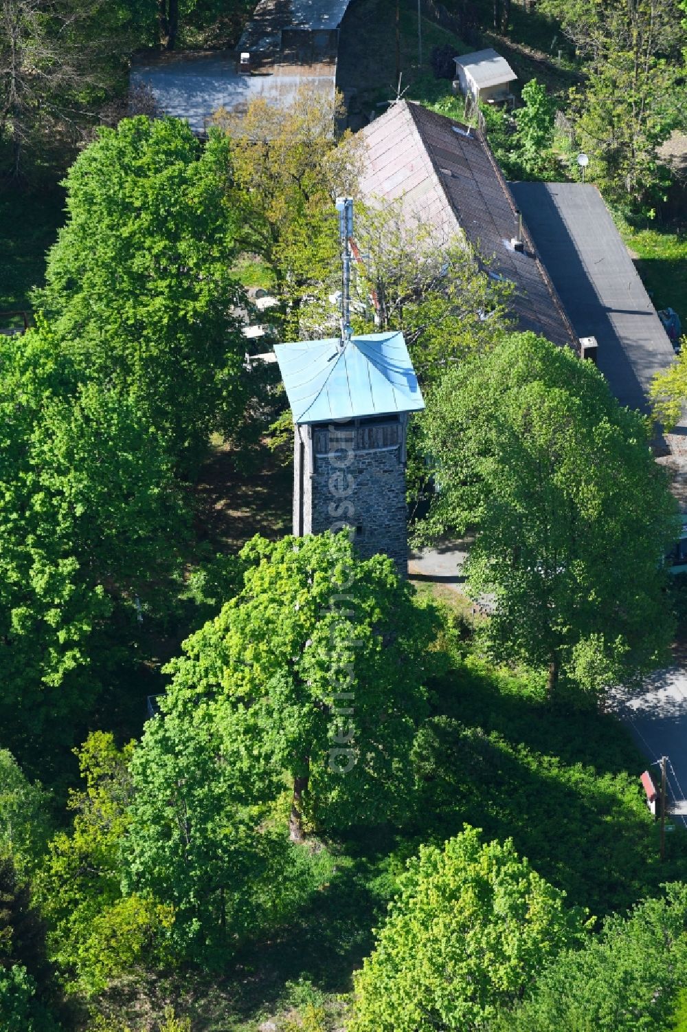 Stammbach from the bird's eye view: Structure of the observation tower Weissensteinturm in Stammbach in the state Bavaria, Germany