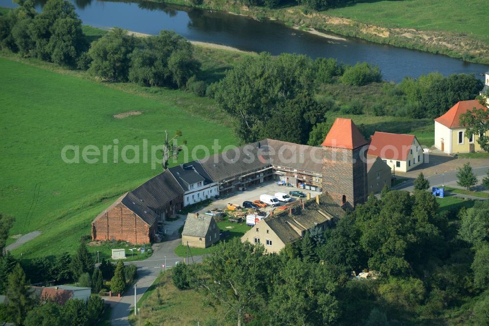 Gruna from the bird's eye view: Structure of the observation tower Wendenturm und Kirche St.Nikolai in Gruna in the state Saxony