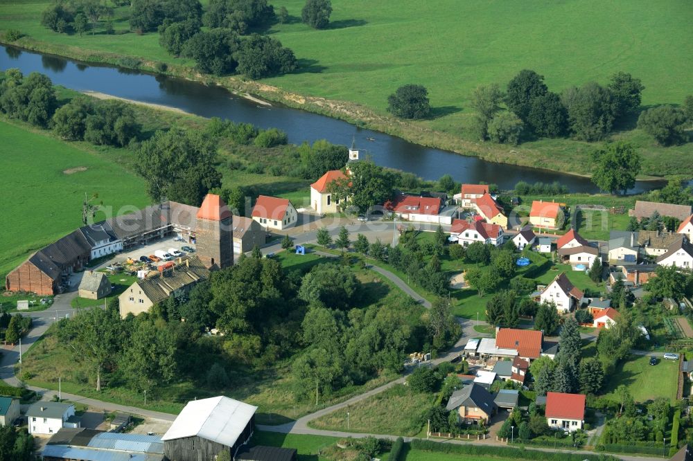 Aerial image Gruna - Structure of the observation tower Wendenturm und Kirche St.Nikolai in Gruna in the state Saxony