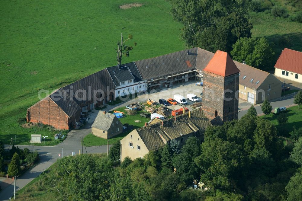 Aerial photograph Gruna - Structure of the observation tower Wendenturm und Kirche St.Nikolai in Gruna in the state Saxony