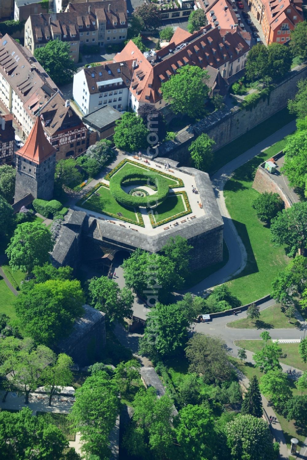 Nürnberg from the bird's eye view: Building the historic city walls in Nuremberg in the state Bavaria