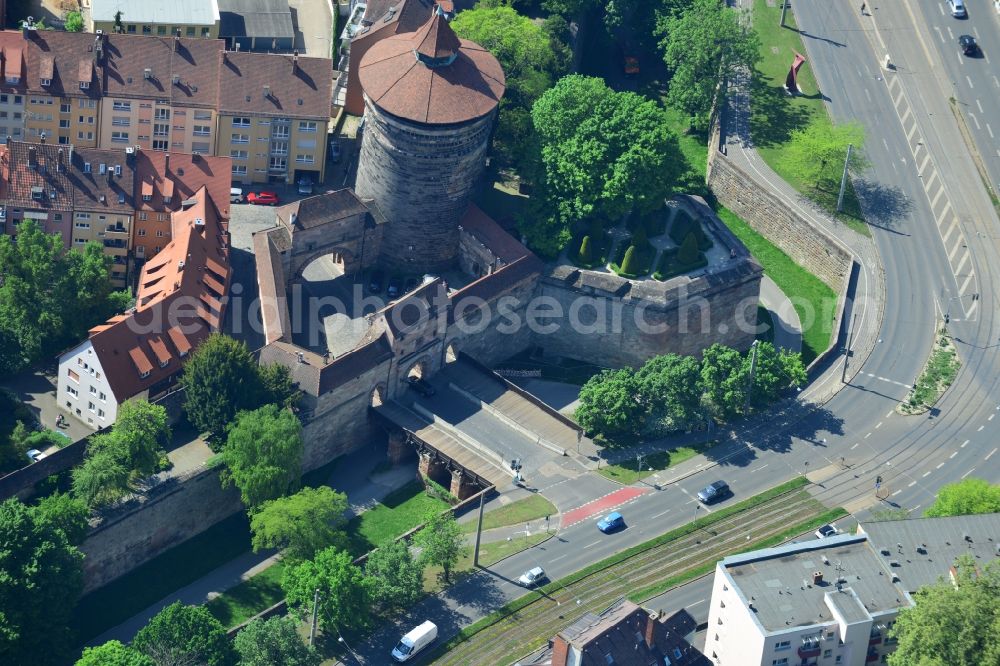 Aerial photograph Nürnberg - Building the historic city walls in Nuremberg in the state Bavaria