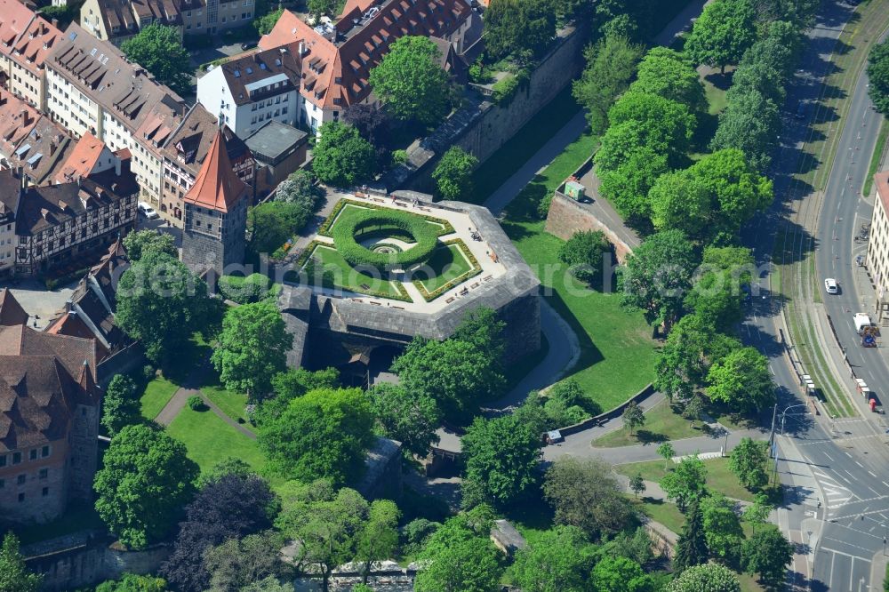 Nürnberg from the bird's eye view: Building the historic city walls in Nuremberg in the state Bavaria