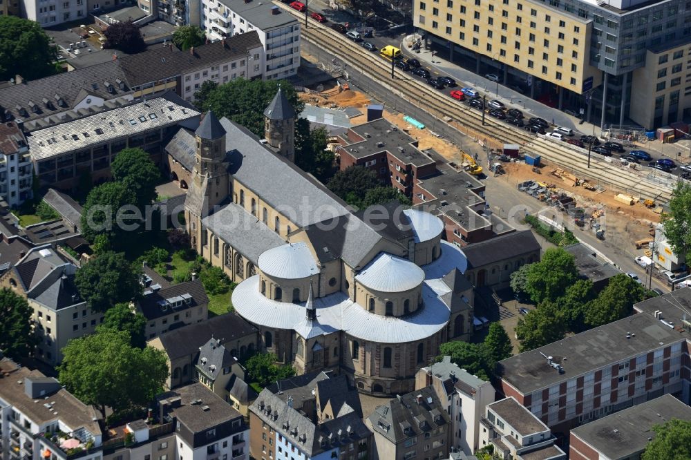 Köln from above - The early Romanesque church of St. Mary in the Capitol. It is the largest Romanesque church in the city and was built about 690 on the foundations of a Roman temple