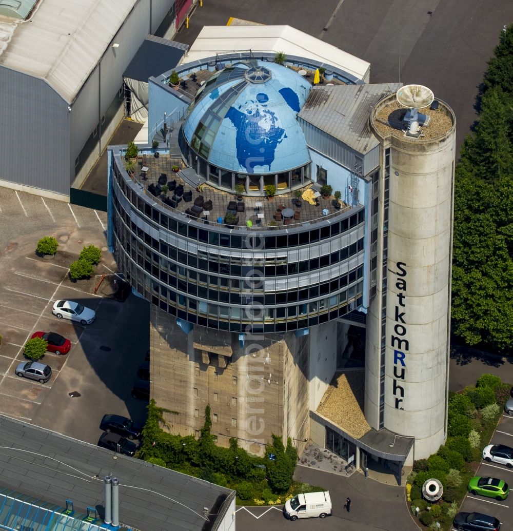 Aerial image Hattingen - Building the tower SATKOM Ruhr Tower in commercial and landscape park Henrichshuette Hattingen Hattingen in North Rhine-Westphalia