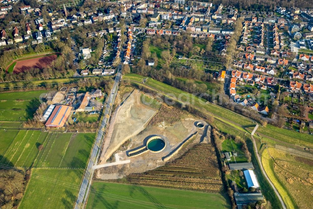 Herne from above - Structure of the waterworks with high storage facility in Herne in the state North Rhine-Westphalia, Germany