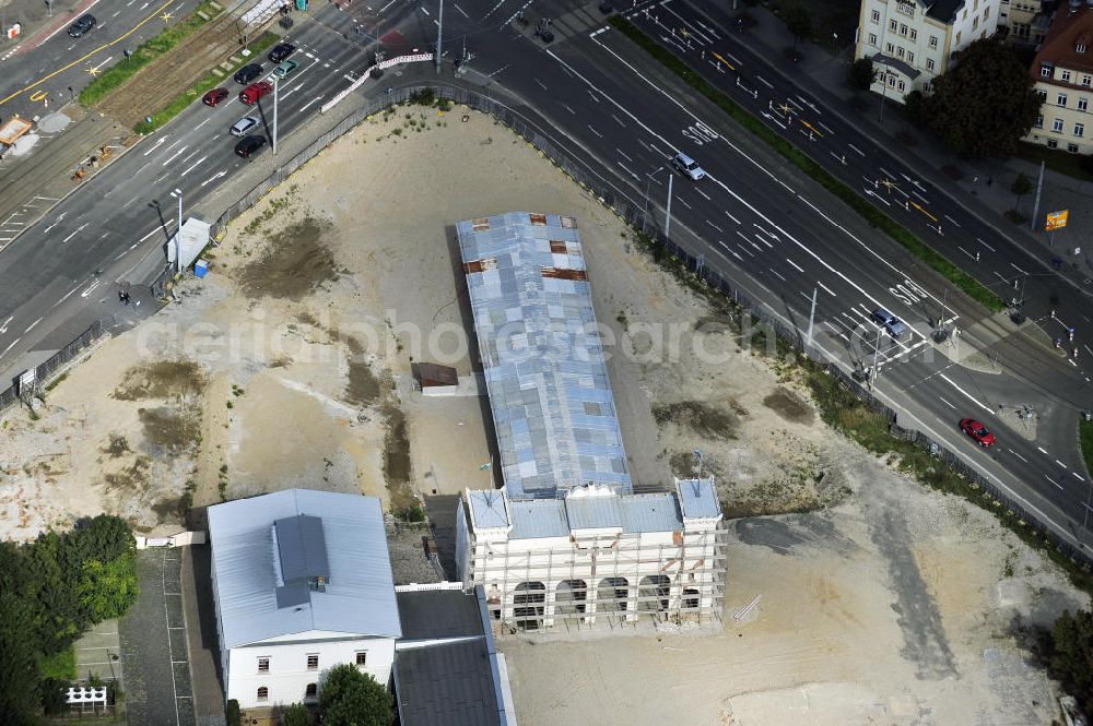 Leipzig from the bird's eye view: Blick den Bayerischen Bahnhof mit der Baustelle City-Tunnel Leipzig. Der City-Tunnel ist ein noch im Bau befindlicher Eisenbahntunnel für die S-Bahn der Innenstadt in Leipzig mit zwei Tunnelröhren und einem Gleis je Richtung. View the Bavarian railway station with the construction site City-Tunnel Leipzig. Projektsteuerung durch die SCHÜßLERPLAN Ingenieurgesellschaft -