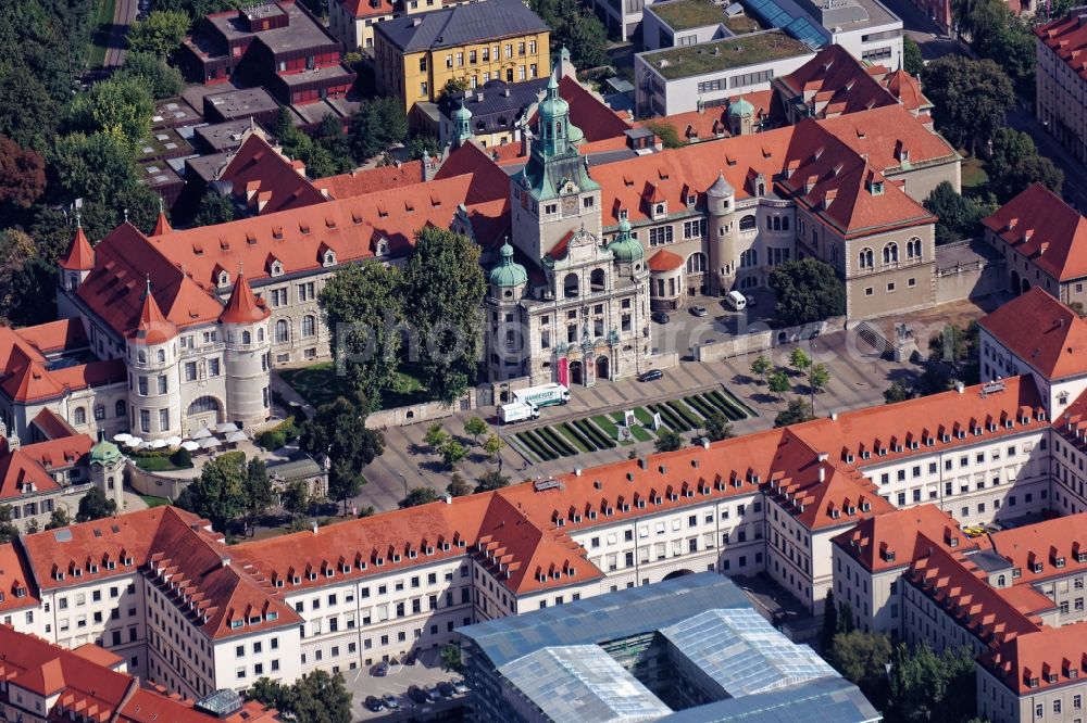 München from the bird's eye view: Historical museum-building ensemble of the Bavarian National Museum at Prinzregentenstrasse in Munich, Bavaria