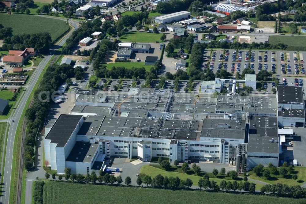 Aerial image Mettingen - Bakery and confectionary of the Coppenrath & Wiese KG and subsidiary company Backsfrost Caldino GmbH in Mettingen in the state North Rhine-Westphalia