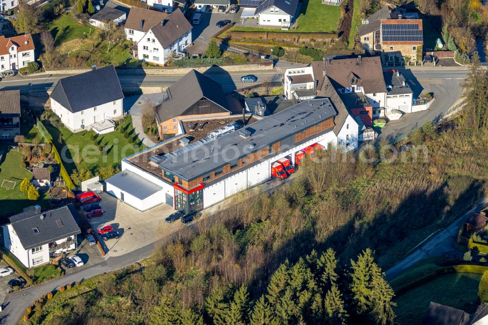 Langenholthausen from above - Building and production halls on the premises of the bakery Goldbaeckerei Grote GmbH & Co. KG on street Sunderner Strasse in Langenholthausen in the state North Rhine-Westphalia, Germany