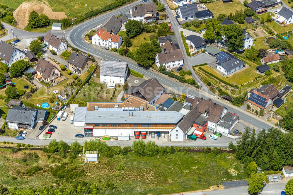 Langenholthausen from above - Building and production halls on the premises of the bakery Goldbaeckerei Grote GmbH & Co. KG on street Sunderner Strasse in Langenholthausen in the state North Rhine-Westphalia, Germany