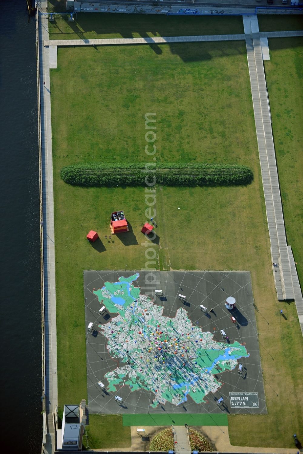 Berlin from above - View on the map walk in the meadow at the Schlossplatz in Berlin - Mitte