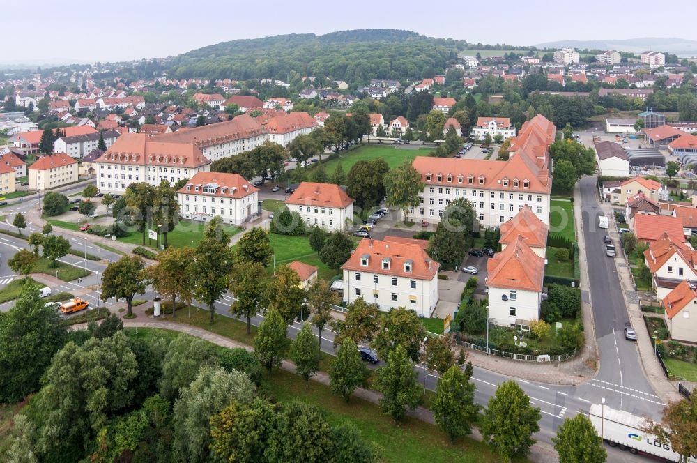 Northeim from the bird's eye view: Authorities building on Scharnhorstplatz in Northeim in Lower Saxony. In the former barracks complex is inter alia the Employment Agency Northeim, institutions of city government and party offices located