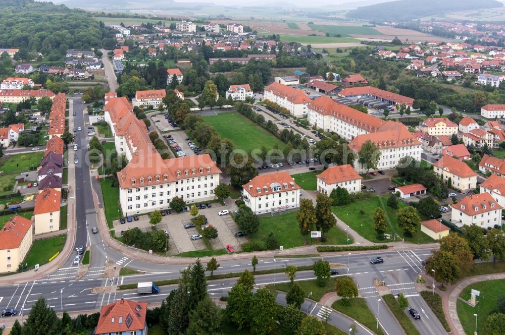 Aerial image Northeim - Authorities building on Scharnhorstplatz in Northeim in Lower Saxony. In the former barracks complex is inter alia the Employment Agency Northeim, institutions of city government and party offices located