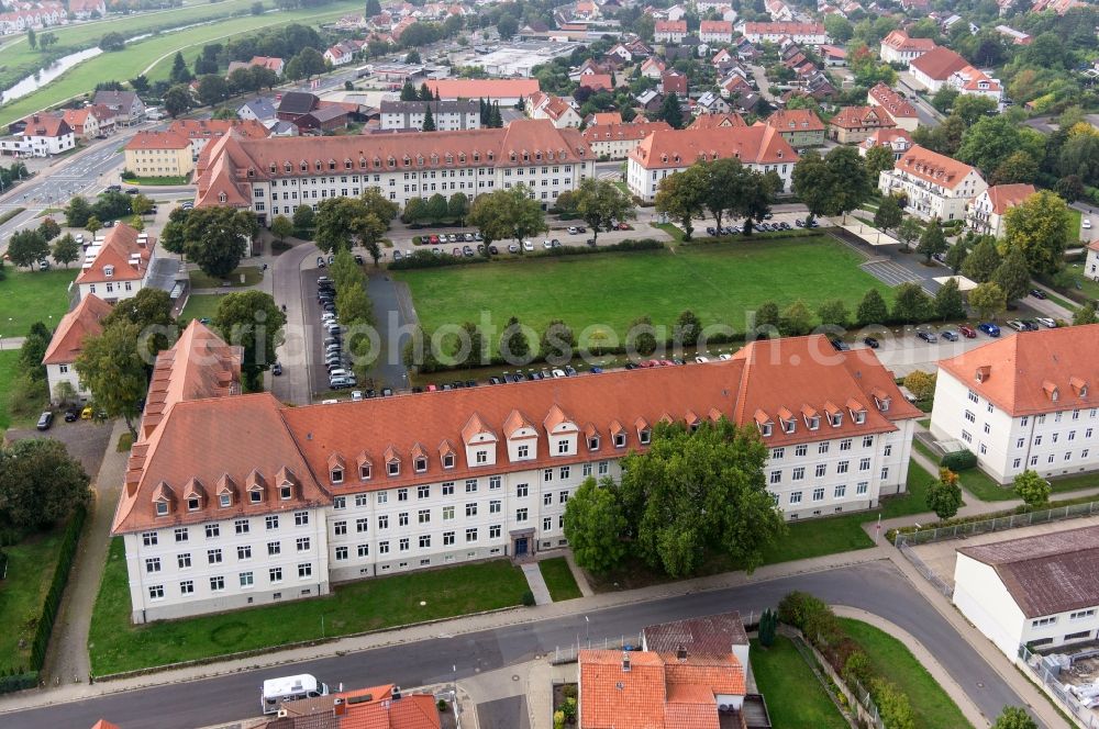 Aerial photograph Northeim - Authorities building on Scharnhorstplatz in Northeim in Lower Saxony. In the former barracks complex is inter alia the Employment Agency Northeim, institutions of city government and party offices located