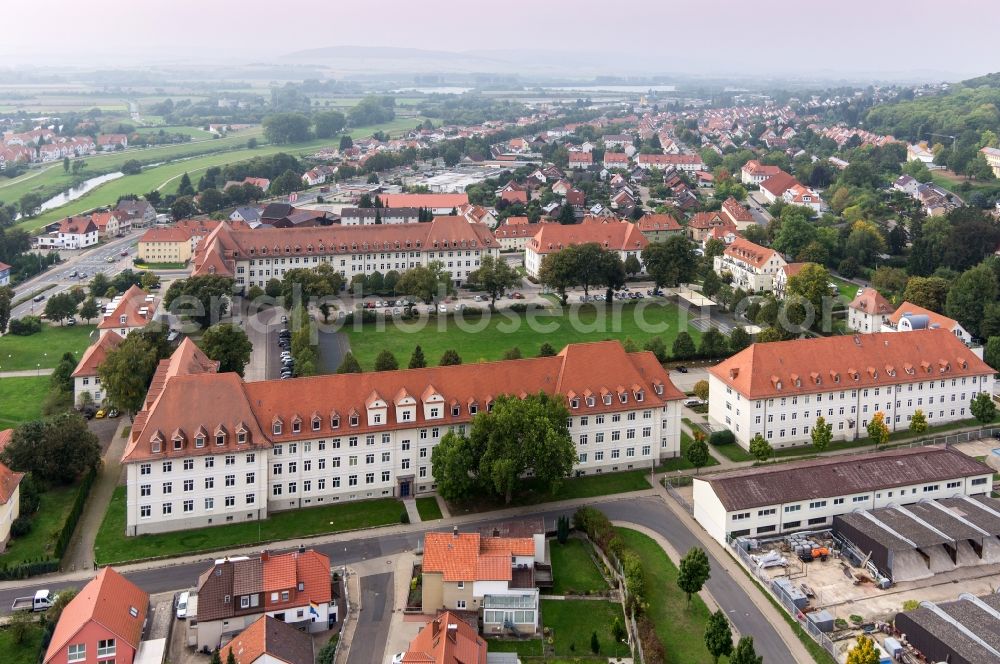 Northeim from above - Authorities building on Scharnhorstplatz in Northeim in Lower Saxony. In the former barracks complex is inter alia the Employment Agency Northeim, institutions of city government and party offices located