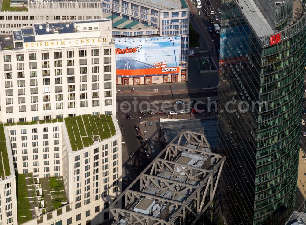 Berlin from the bird's eye view: Highrise the Beisheim Center and Bahn Tower Potsdamer Platz Berlin Mitte