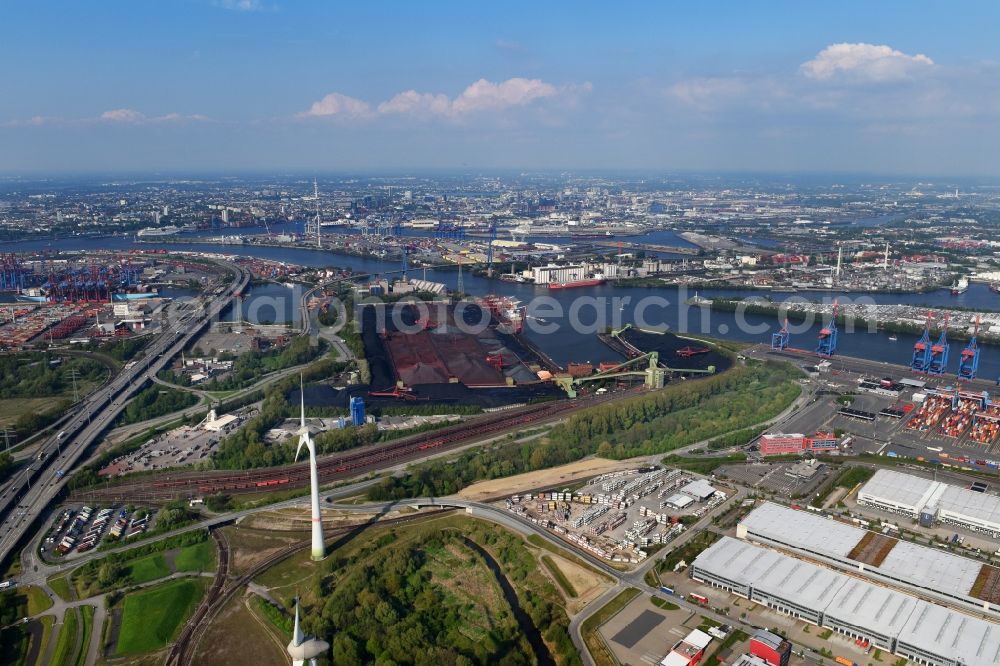 Aerial photograph Hamburg - Loading zone for sand and bulk material in the harbour in Hamburg and refuse utilisation facility MVR Muellverwertung Rugenberger Damm GmbH & Co. KG