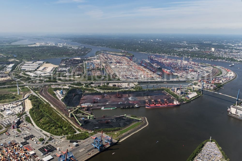 Aerial image Hamburg - Loading zone for sand and bulk material in the harbour in Hamburg and refuse utilisation facility MVR Muellverwertung Rugenberger Damm GmbH & Co. KG