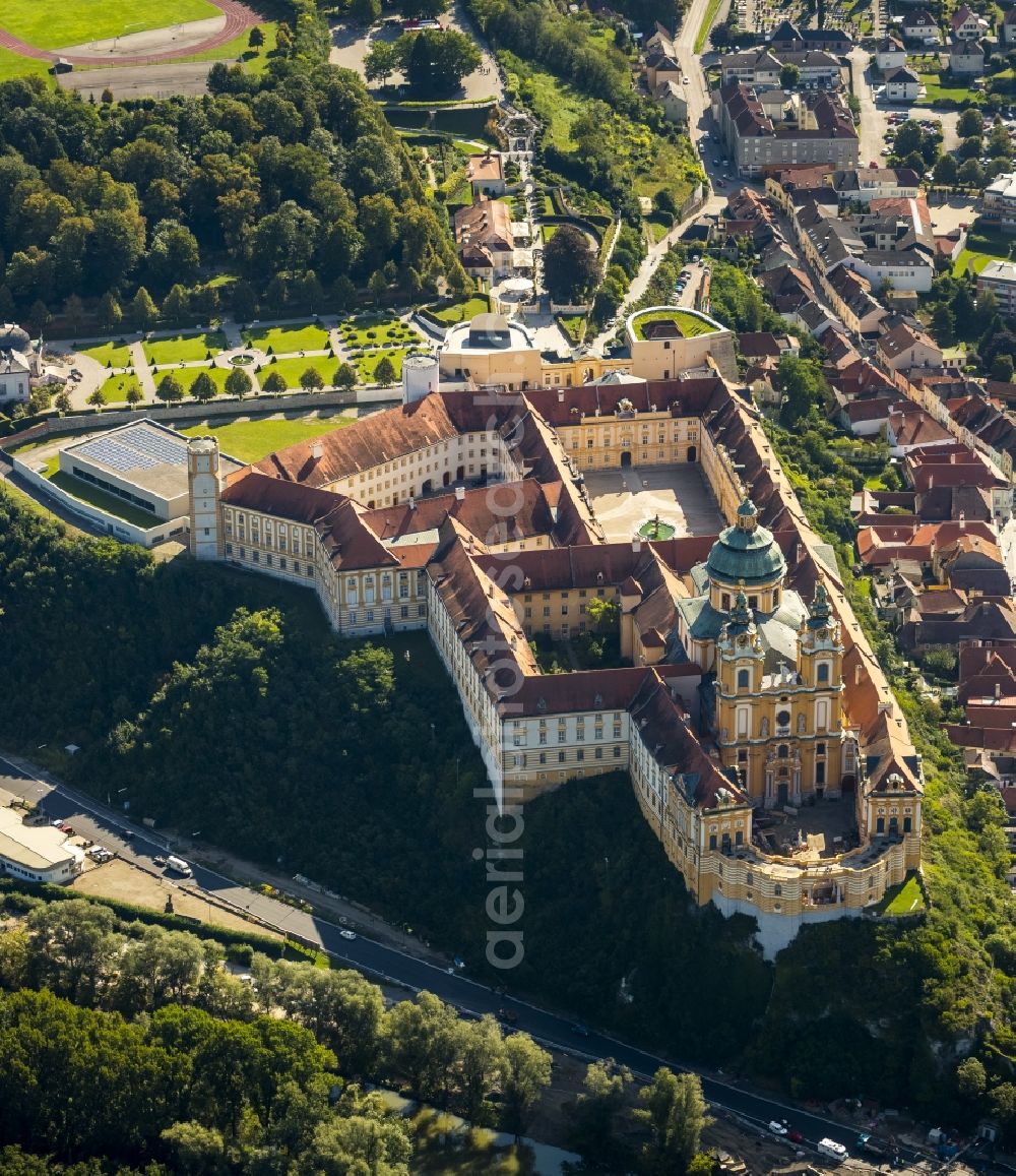 Melk from above - Benedictine Abbey of Melk in Lower Austria at Melk on the banks of the Danube in Austria