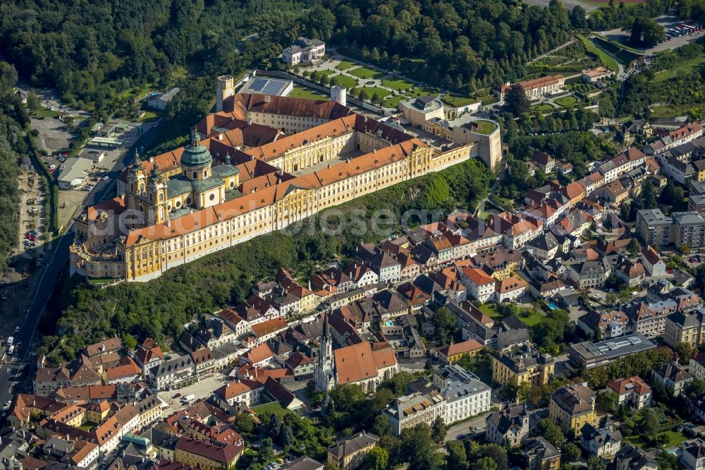 Melk from above - Benedictine Abbey of Melk in Lower Austria at Melk on the banks of the Danube in Austria