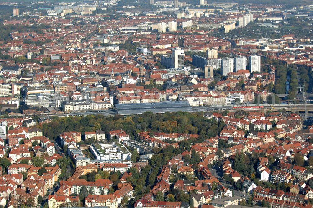 Erfurt from above - Blick auf die Löbervorstadt, den Hauptbahhof und die Altstadt.