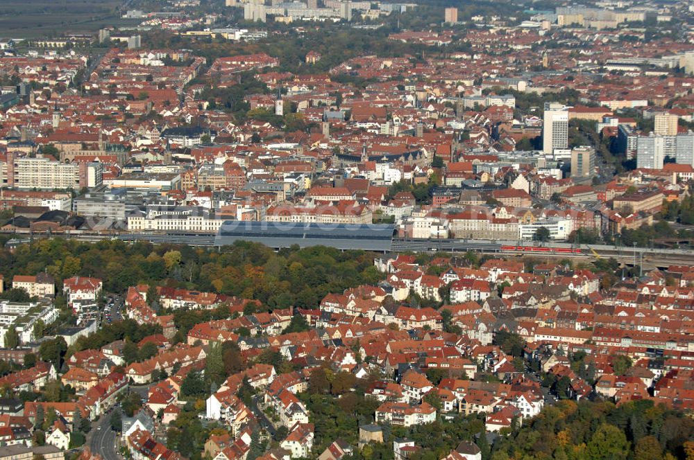 Erfurt from above - Blick auf die Löbervorstadt, den Hauptbahhof und die Altstadt.