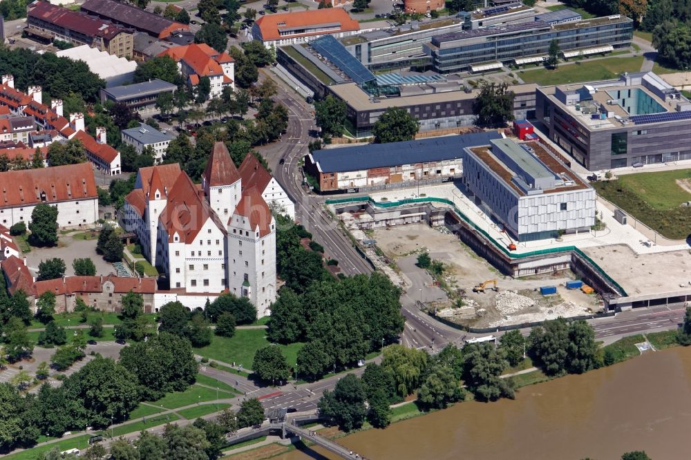 Ingolstadt from above - Area around the former foundry in Ingolstadt in the state of Bavaria. The Audi Akademie and the construction site of the Kongresshotel are located on the site of the former Schubert + Salzer foundry. The construction of the hotel is carried out by the VIB-Vermoegen AG, operator will be the hotel chain Maritim