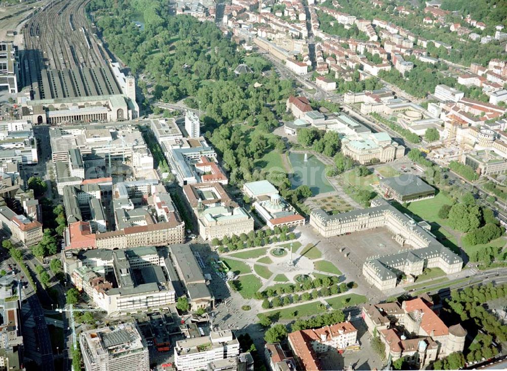 Stuttgart from above - Bereich am Stuttgarter Hauptbahnhof mit dem Schloßplatz.