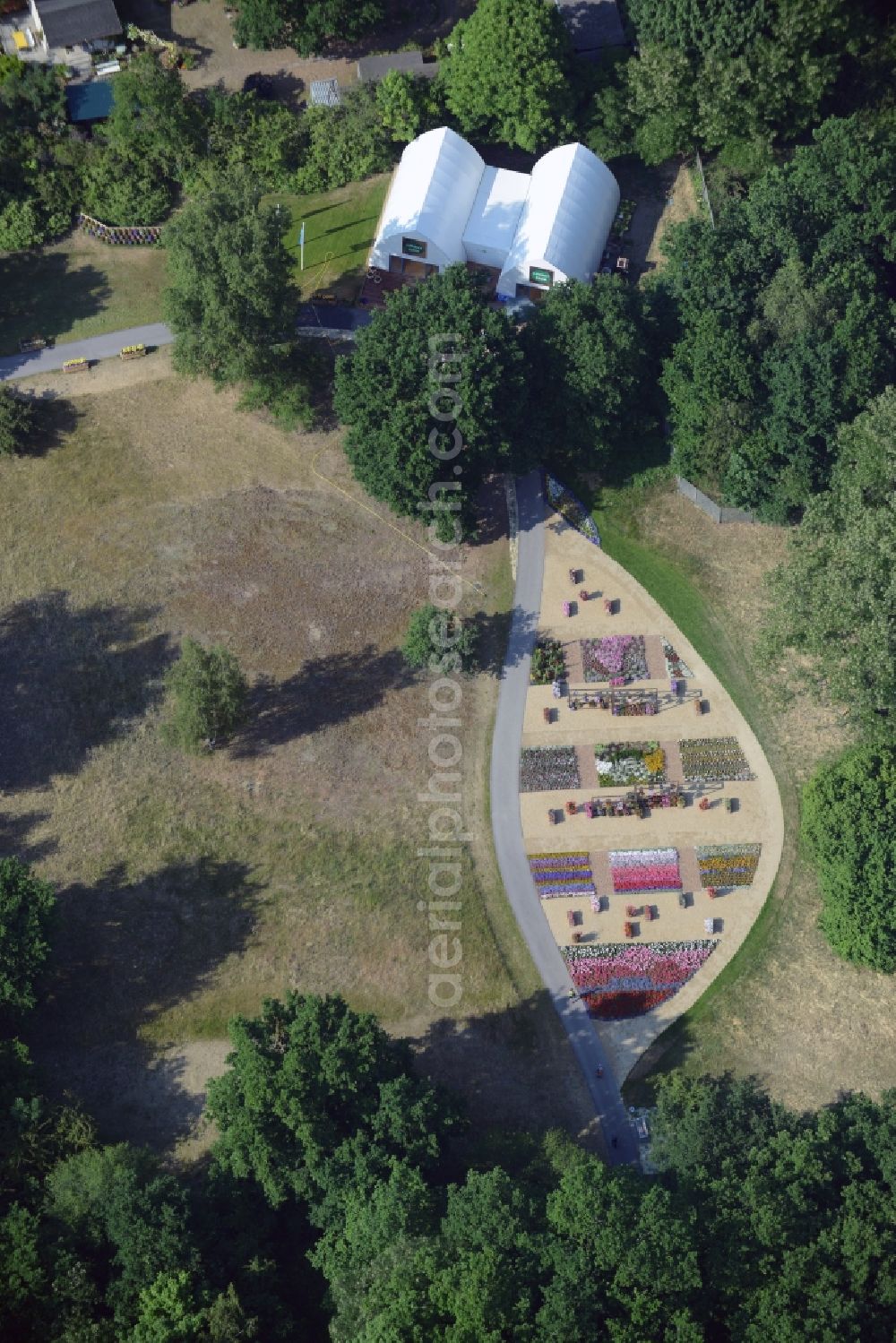 Rathenow from above - Site of the Federal Garden Show 2015 (BUGA) in the area of the vineyard with the Birmarckturm - tower in Rathenow in Brandenburg