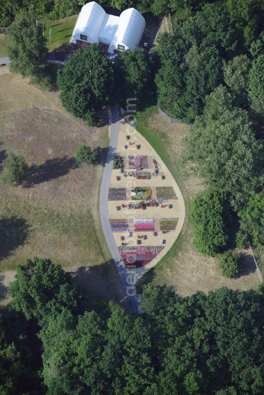 Rathenow from the bird's eye view: Site of the Federal Garden Show 2015 (BUGA) in the area of the vineyard with the Birmarckturm - tower in Rathenow in Brandenburg