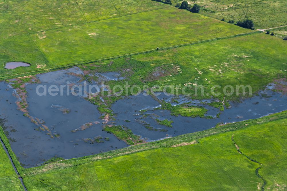 Bremen from above - Riparian areas and flooded flood meadows due to a river bed leading to flood levels in the district Borgfeld in Bremen, Germany